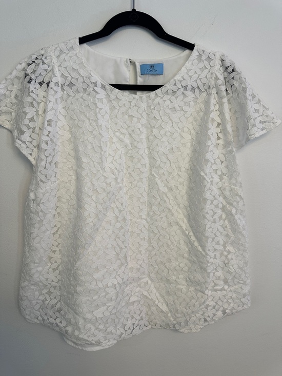 CeCe Tops - CeCe Ivory Floral Lace Short Sleeve Top